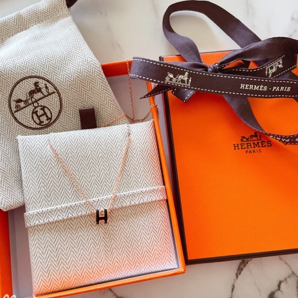 Hermes Mini pop noir rose gold hardware pendant